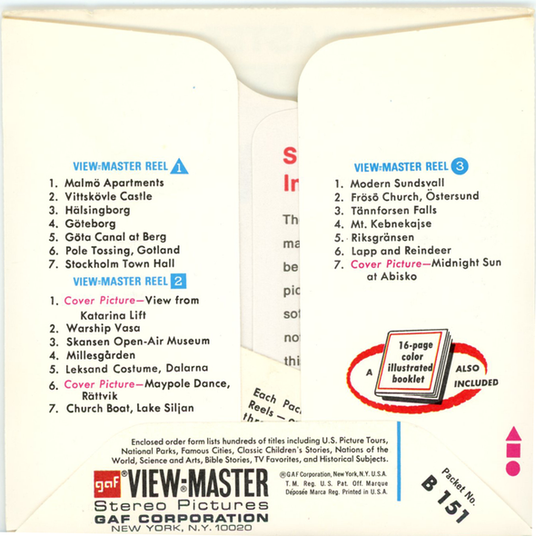 ViewMaster - Sweden  - Vintage Classic 3 Reel Packet - 1970s  Views - B151