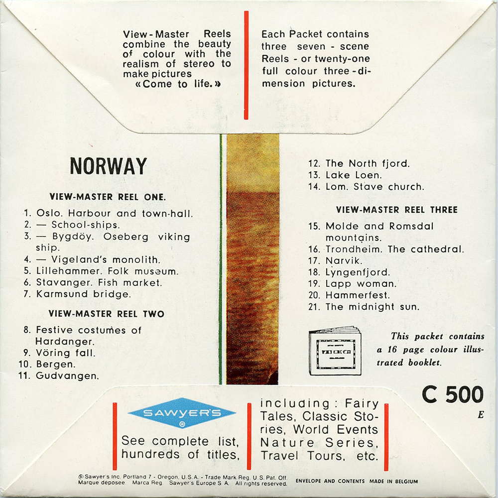 Norway - C500e - Vintage Classic View-Master 3 Reel Packet - 1960s