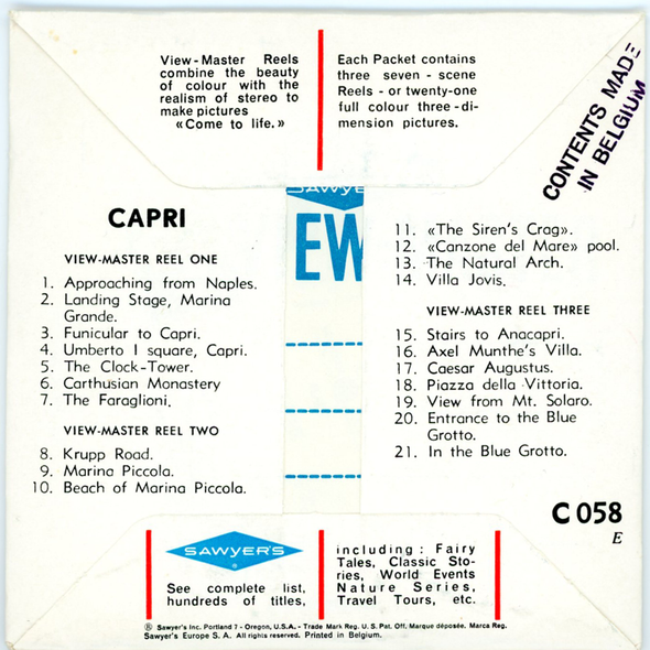 ViewMaster - Capri - Italy - C058E Vintage Classic - 3 Reel Packet - 1960s views