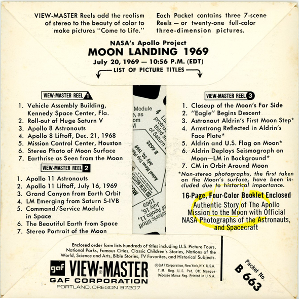 ViewMaster - Apollo Moon Landing - B663 - Vintage - 3 Reel Packet - 1960s views