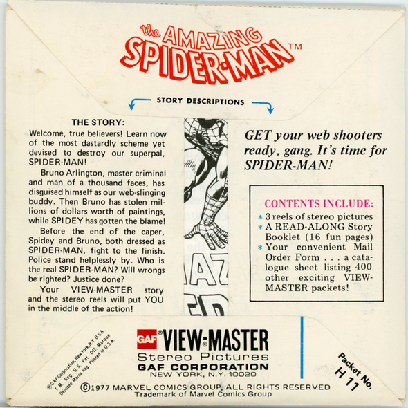 The Amazing Spider-Man - H11 - Vintage Classic View-Master - 3 Reel Packet -1970s Views