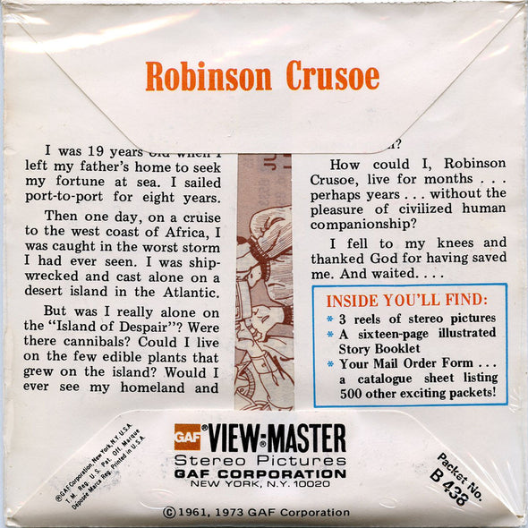 Robinson Crusoe - B438 - Vintage Classic View-Master - 3 Reel Packet - 1970s views