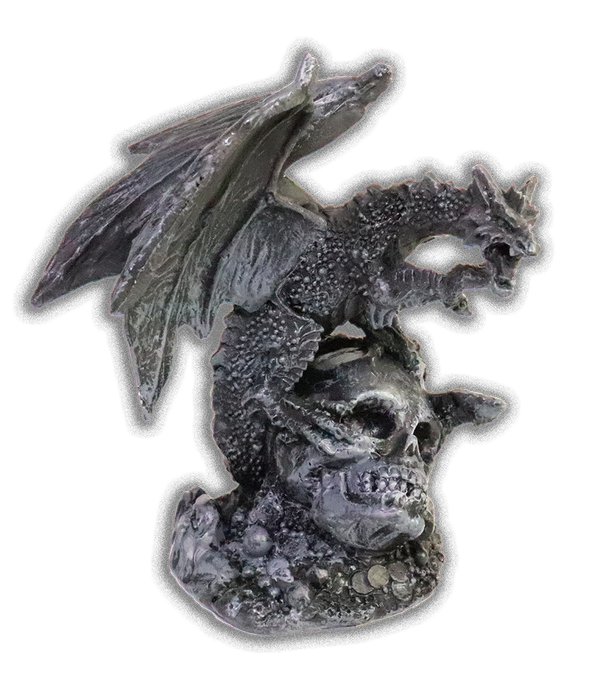 miniature grey gothic dragon figurine with skull
