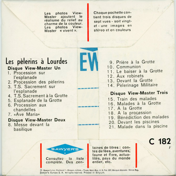 Les Pelerins a Lourdes - C182F - Vintage Classic View-Master - 3 Reel Packet - 1960s Views