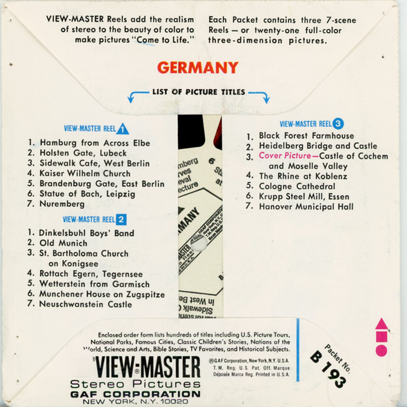 Germany - B193 - Vintage Classic View-Master - 3  Reel Packet - 1980s Views