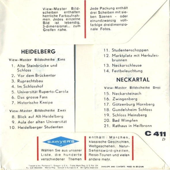 Heidelberg - and - Neckartal - C411D - Vintage Classic View-Master - 3 Reel Packet - 1960s Views
