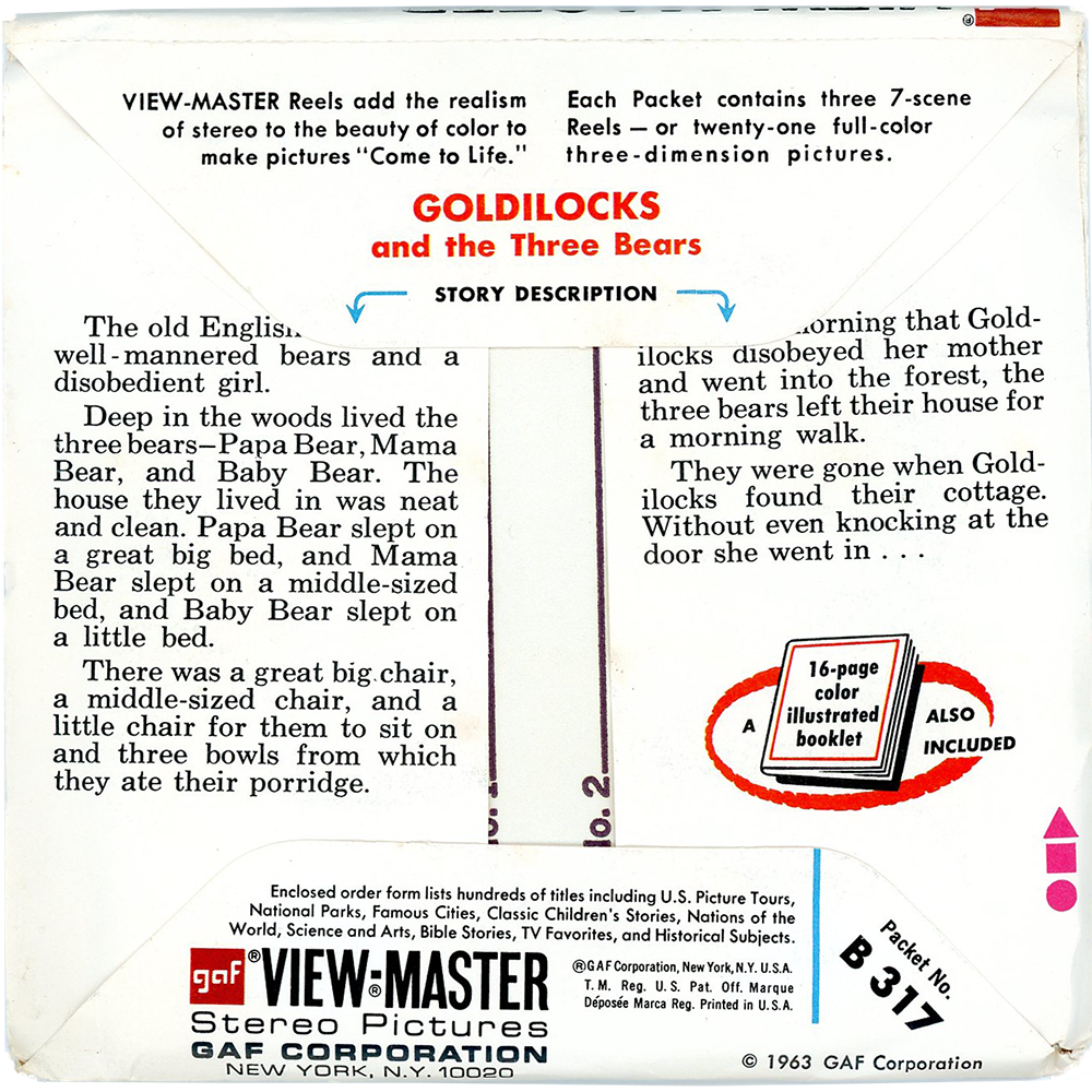 Goldilocks and the Three Bears - View-Master 3 Reel Packet - 1970s -  vintage (ECO-B317-G3A)
