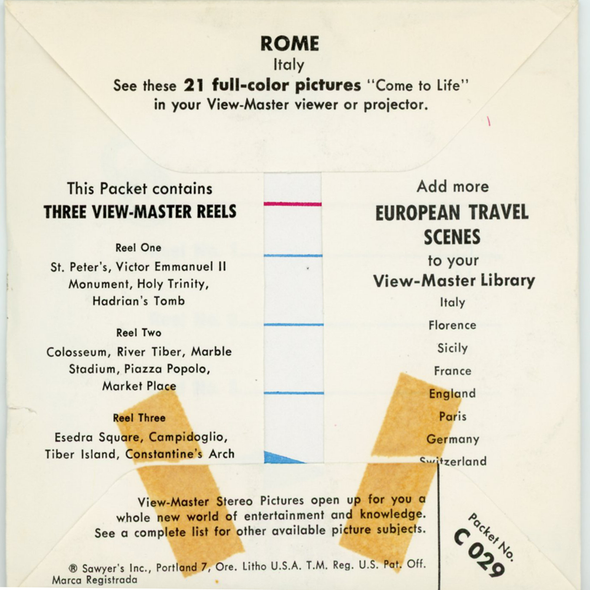 Rome - C029- Vintage Classic Views-Master - 3 Reel Packet 1960s Views