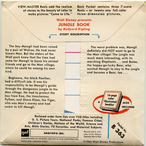 Jungle Book - B363 - Vintage View-Master - 3 Reel Packet - 1960s views