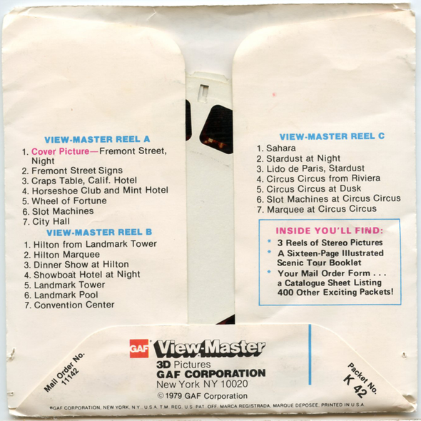 ViewMaster - Las Vegas - K42 -  Vintage 3 Reel Packet - 1970s views