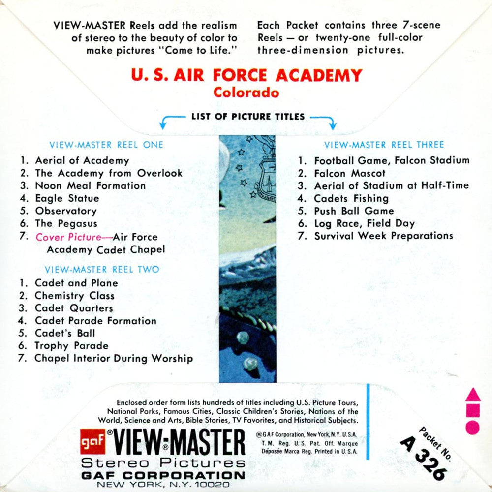 ViewMaster - U.S Air Force Academy-Colorado- A326- Vintage - 3 Reel Packet  - 1970s views