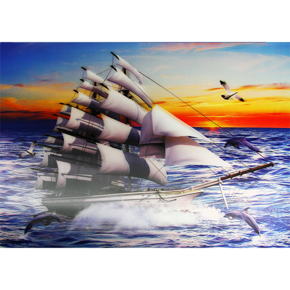 Clipper Ship with a beautiful Sunset   - 3D Lenticular Poster - 12x16 Print