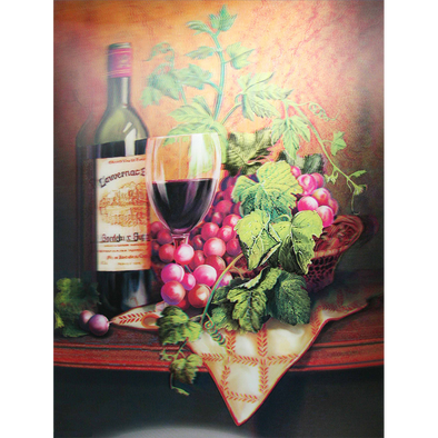 Red Wine display - Bottle & cup with grapes - 3D Lenticular Poster - 12x16 Print