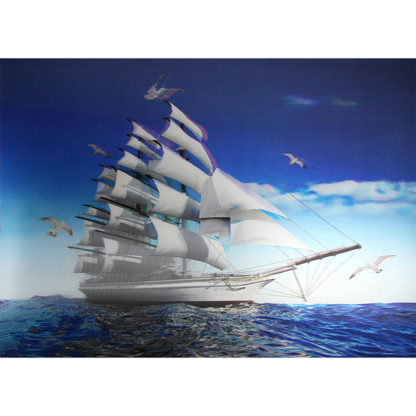 Clipper Ship with flying Seagulls - 3D Lenticular Poster - 12x16 Print