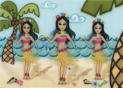 Hula Girls Dancing - 3D Motion Lenticular Postcards Greeting Cards