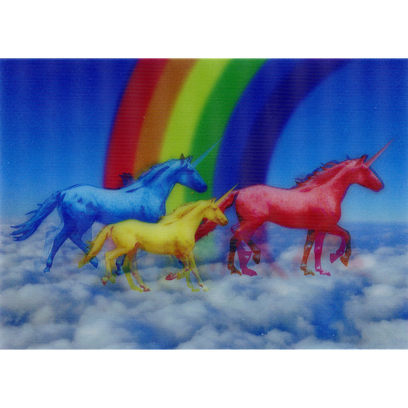 2 - 3D Motion Lenticular Postcards Greeting Cards of GALLOPING UNICORNS - NEW