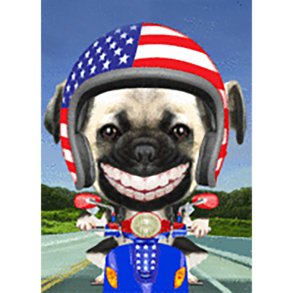 Pug- Smiling, Pug in a Bike - 2 Humorous Postcards 3D Lenticular