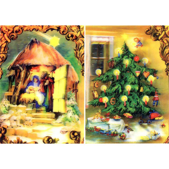 Jesus Nativity & Christmas Tree - 2 3D Postcard Lenticular Greeting Cards - NEW