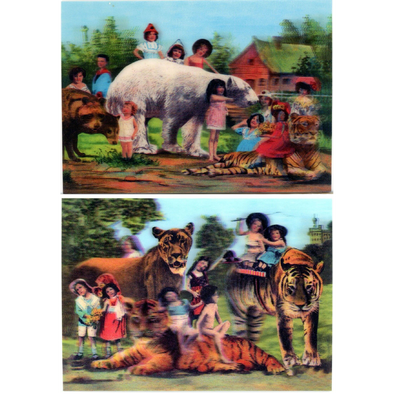 2 - Victorian Children with Animals - 3D Postcard Lenticular Greeting Cards