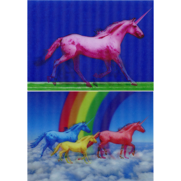 2 - 3D Motion Lenticular Postcards Greeting Cards of GALLOPING UNICORNS - NEW