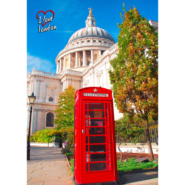 St. Paul's Cathedral and Red Telephone Box - 3D Lenticular Postcard Greeting Card