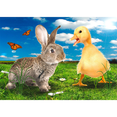 Happy Easter - Bunny and Chick - 3D Action Lenticular Postcard Greeting Card