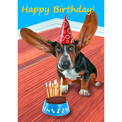 Happy Birthday Basset Hound Dog - 3D Lenticular Postcard Greeting Card