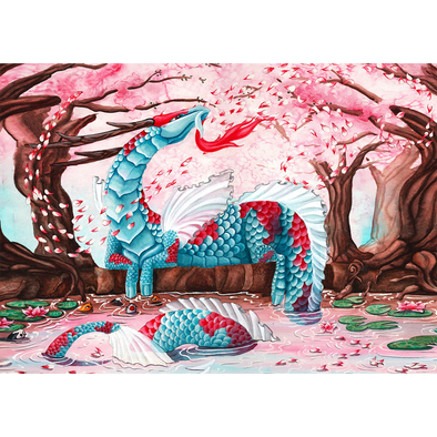 Cherry Blossom Dragon - 3D Lenticular Postcard Greeting Card