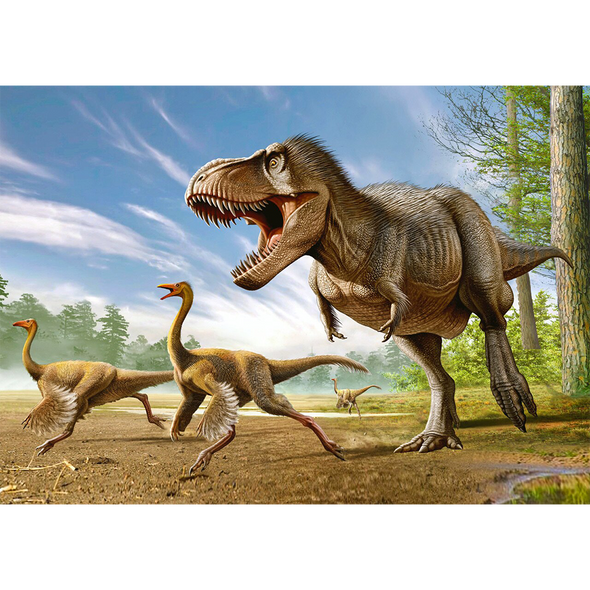 Tyrannosaurus Rex hunting Struthiomimus - Dinosaur - 3D Lenticular Postcard Greeting Card