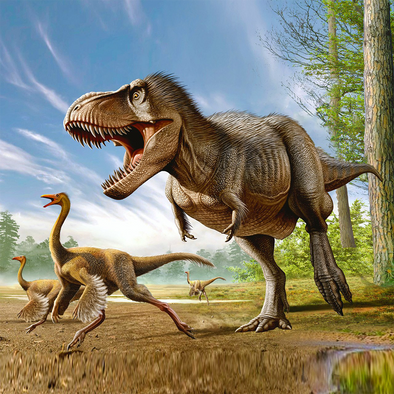 Tyrannosaurus Rex hunting Struthiomimus - 3D Lenticular Postcard Greeting Card - Maxi