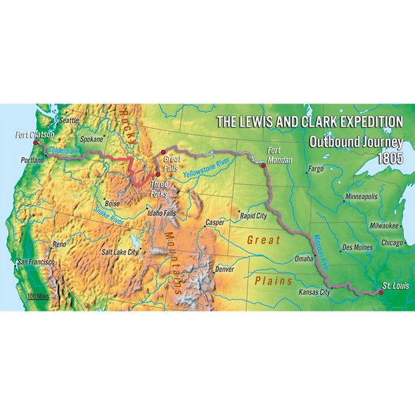 Lewis and Clark Expedition Map - 3D Action Lenticular Postcard Greeting Card - Oversize