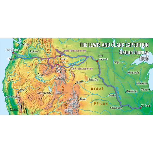 Lewis and Clark Expedition Map - 3D Action Lenticular Postcard Greeting Card - Oversize