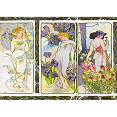 Alphonse Mucha - Flower Series , Rose, Iris, Carnation - 3D Lenticular Postcard Greeting Card