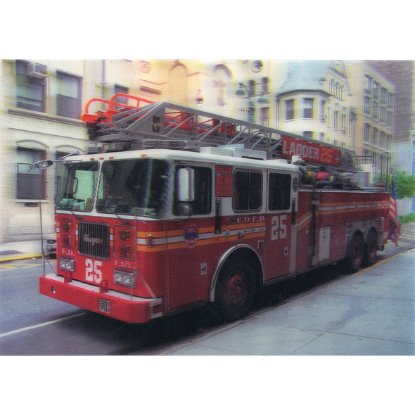 Fire Engine on Street - 3D Lenticular Postcard Greeting Card