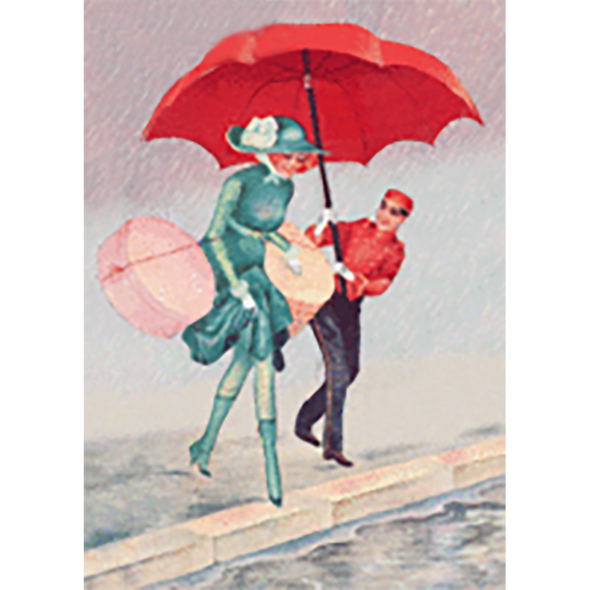 Lady with Red Umbrella - 3D Lenticular Postcard Greeting Card