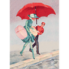 Lady with Red Umbrella - 3D Lenticular Postcard Greeting Card