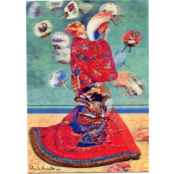 Madame Monet in Japanese kimono by Claude Monet - 3D Lenticular Postcard Greeting Card