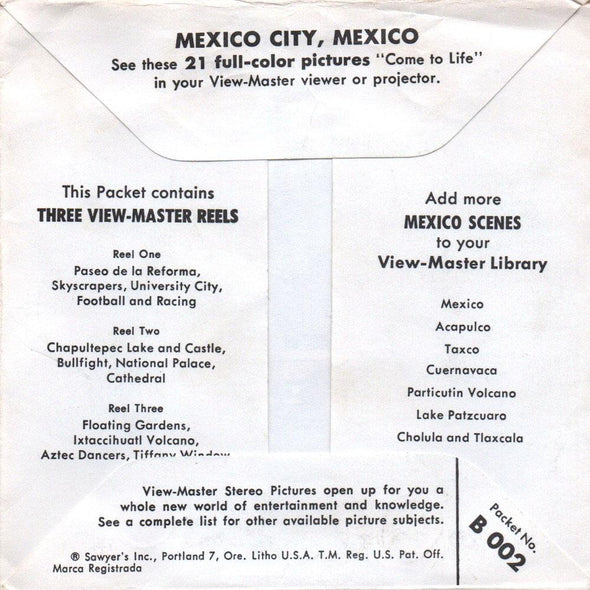ViewMaster - Mexico City - B002 - Vintage - 3 Reel Packet - 1960s views