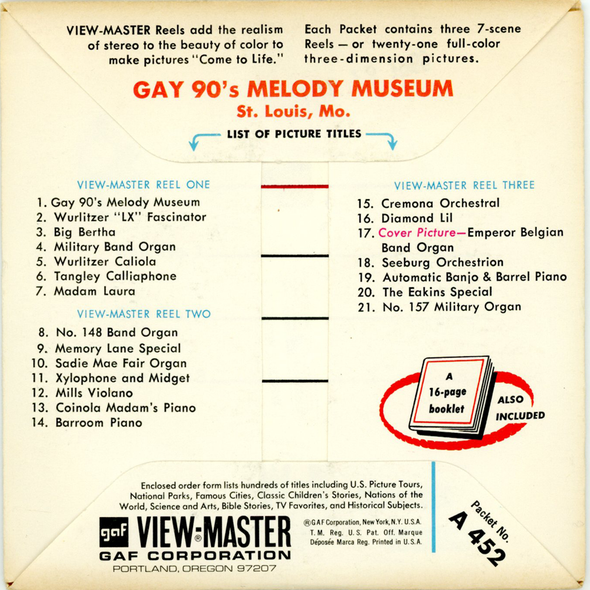 ViewMaster - Gay 90's - Melody Museum - Vintage - 3 Reel Packet - 1960s views