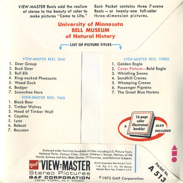 University of Minnesota BELL MUSEUM - Natural History - A513 - Vintage Classic Vieiw-Master 3 Reel Packet - 1970s views