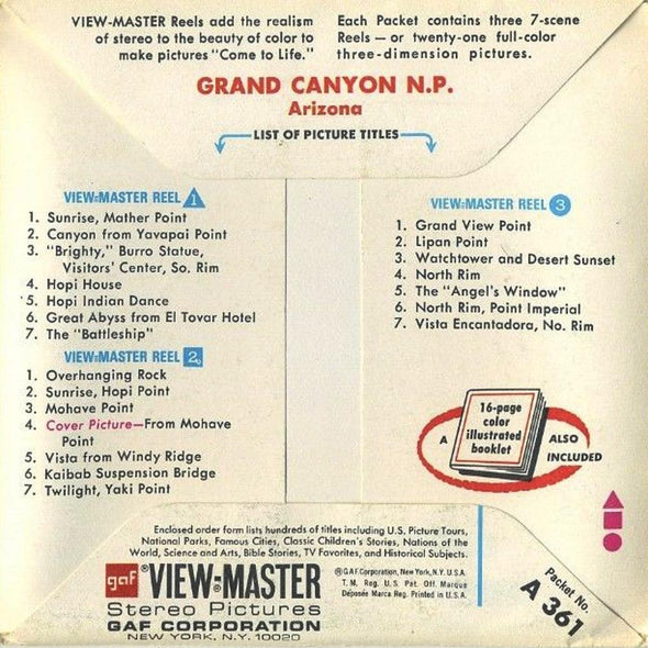 ViewMaster - Grand Canyon National Park  - A361 - Vintage  - 3 Reel Packet - 1970s views