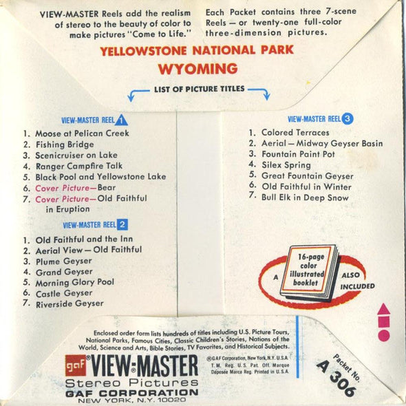 ViewMaster - Yellowstone National Park - South -  Vintage - 3 Reel Packet - 1970s views