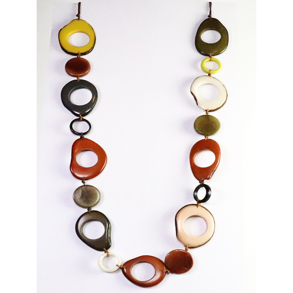 Varied Gold Organic TAGUA Bib Necklace, Chained Strand - Mid-Century Modern - Margot - Artisan Elegant