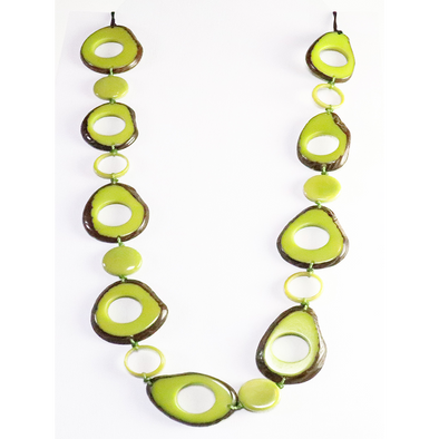 Lime Organic TAGUA Bib Necklace, Chained Strand - Mid-Century Modern - Margot - Artisan Elegant