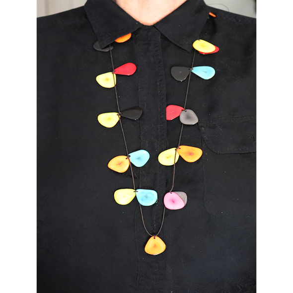Multi-Color Organic TAGUA Necklace - butterfly slides, Mid-Century Modern - Claudia - Artisan Elegant