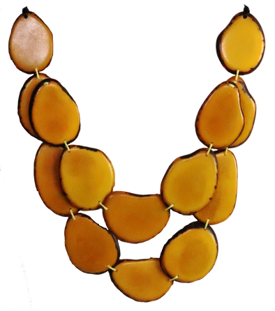 Tagua Bib Necklace Double Strand- PERSIMMON - Modern Design - La Manta - Artisan Elegant