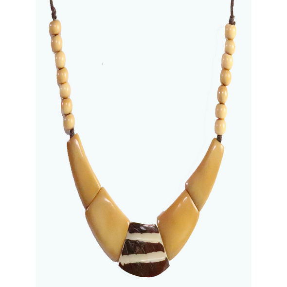 Amber, Brown Organic TAGUA Bib Necklace, Single Strand- Mid-Century Modern - Le Collier - Artisan Elegant