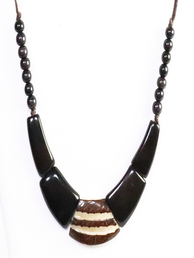 Black, Brown Organic TAGUA Bib Necklace, Single Strand- Mid-Century Modern - Le Collier - Artisan Elegant