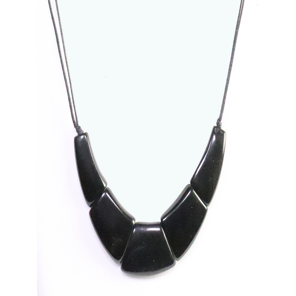 Black Organic TAGUA Bib Necklace, Single Strand- Mid-Century Modern - Le Collier - Artisan Elegant