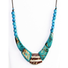 Turquoise with Brown Organic TAGUA Bib Necklace, Single Strand- Mid-Century Modern - Le Collier - Artisan Elegant